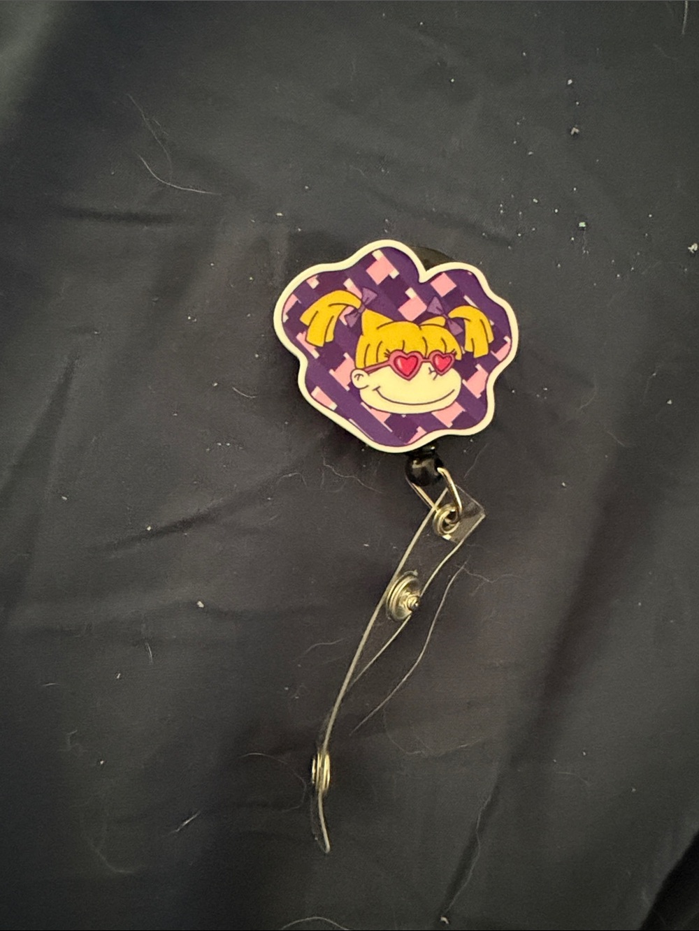 Cute Purple Cartoon Reel Badge Holder with Heart-Eyed Girl